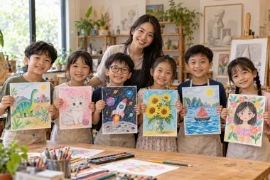 Học viên vẽ cùng hộp màu